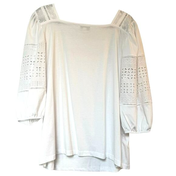 CALLIGRAPHIE Women's XL White Embroidered Eyelet Floral Tunic Top Boho Peasant - Picture 3 of 9